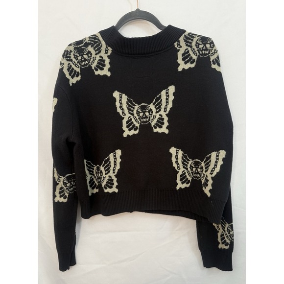 Lurking Class Butterfly Skull Design Black Cardigan Sweater Womens Size L - Picture 2 of 9